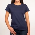 Camiseta azul navi mujer con frase el que quiere puede baby pink john fast font