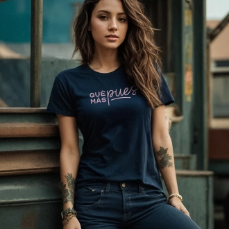 Camiseta azul navy para mujer con frase qué más pues