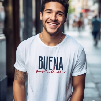 Camiseta colombiana para hombre con frase buena onda