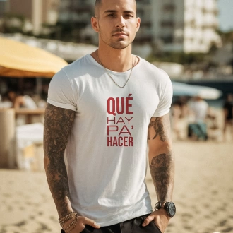 Camiseta colombiana blanca para hombre con frase qué hay pa hacer