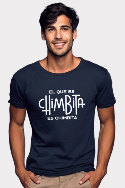 Camiseta colombiana azul para hombre con frase el que es chimbita