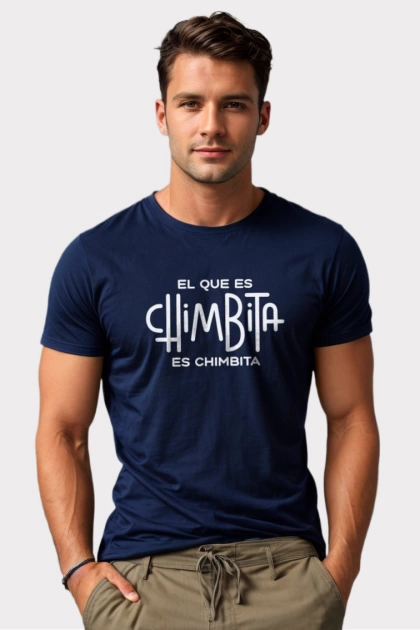 Camiseta colombiana azul navy para hombre con frase el que es chimbita es chimbita