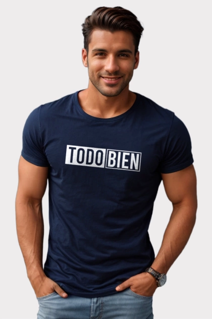 Camiseta colombiana azul navy para hombre con frase todo bien