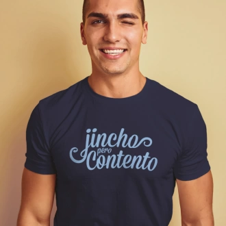 Camiseta colombiana para hombre con frase jincho pero contento