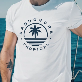 Camiseta colombiana para hombre con frase sabrosura tropical