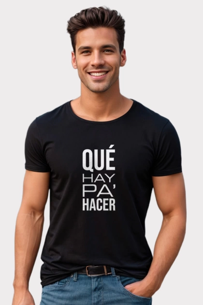 Camiseta colombiana negra para hombre con frase qué hay pa hacer