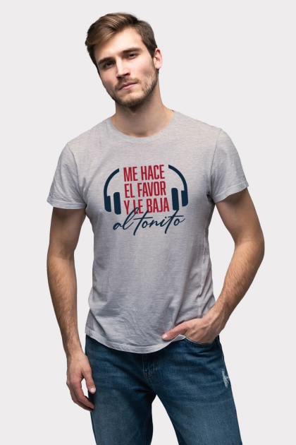 Camiseta gris para hombre frase colombiana le baja al tonito