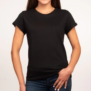Camiseta negra mujer con frase de acero inolvidable white optician vertical