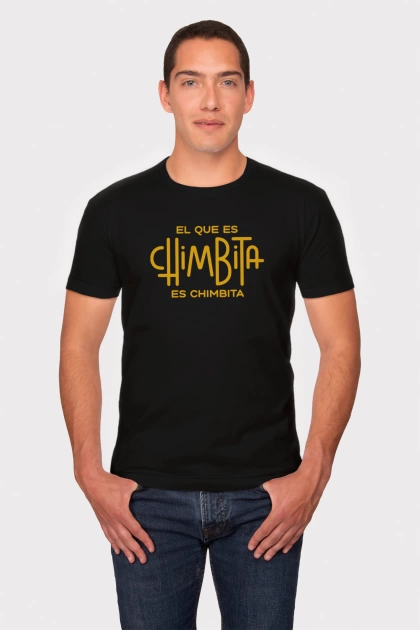 Camiseta negra para hombre con frase colombiana el que es chimbita es chimbita
