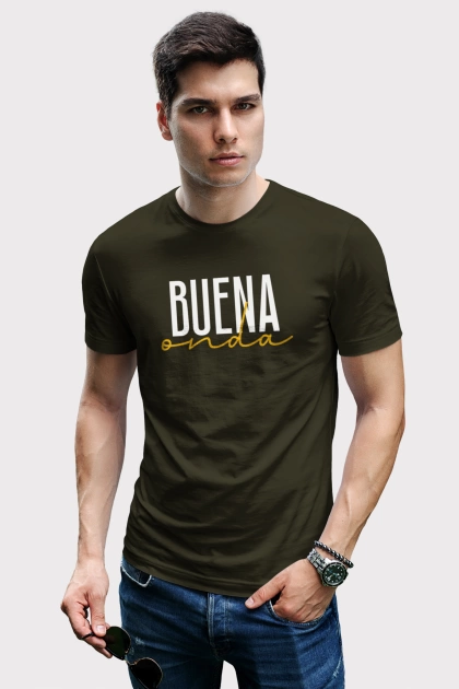 Camiseta verde militar para hombre frase colombiana buena onda