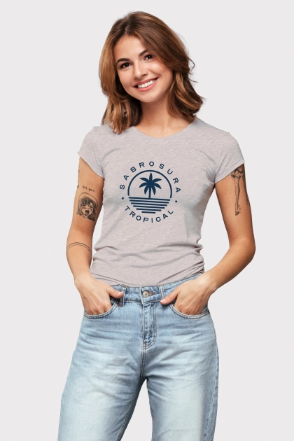 Camiseta colombiana gris mujer frase sabrosura tropical